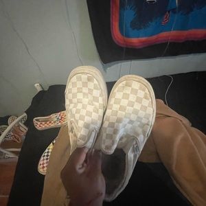 White checkered vans. Will wash before shipped. Size 8 women